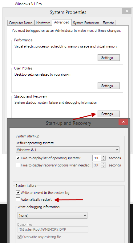 Disable automatic restart in Win8