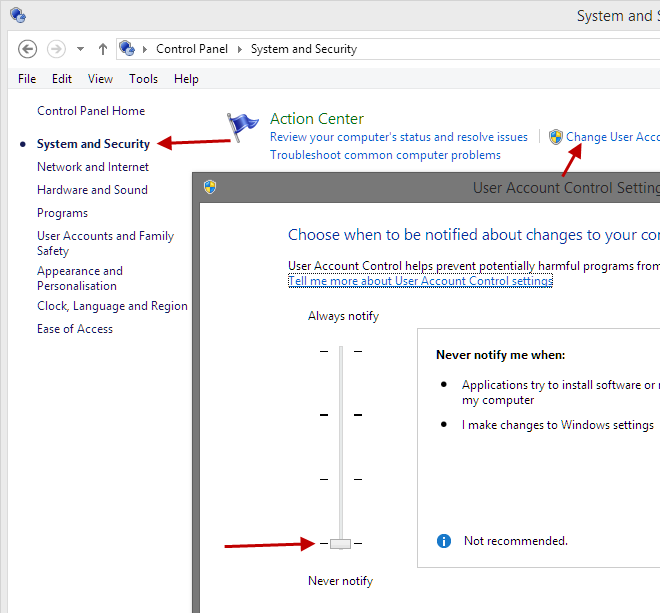 Disable User Account Control in Win8