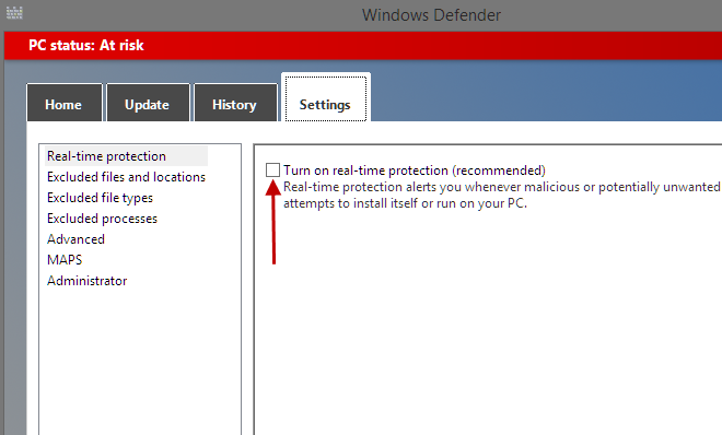 Disable Windows Defender in Win8
