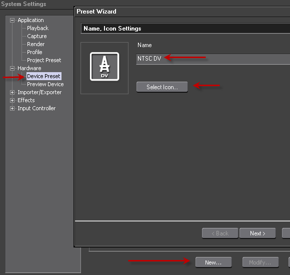 NTSC DV Device Preset Step1