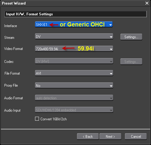 NTSC DV Device Preset Step2