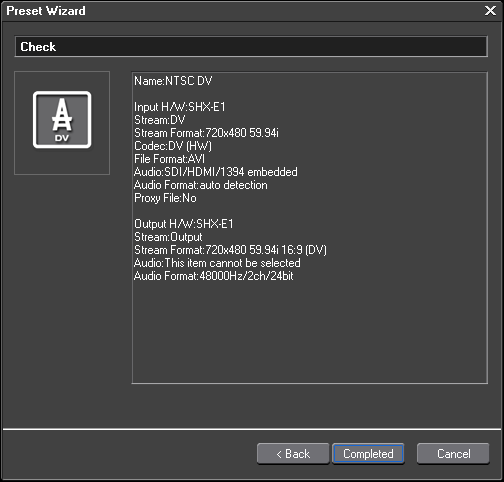 NTSC DV Device Preset Step5