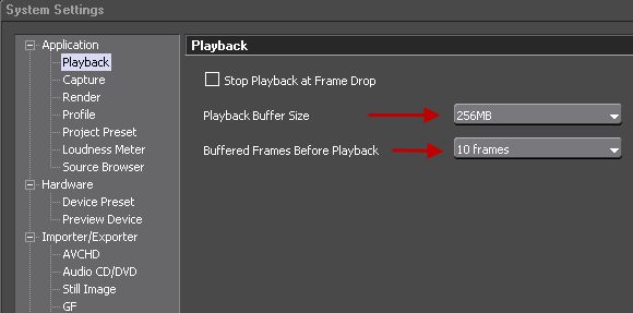 EDIUS65 system settings playback