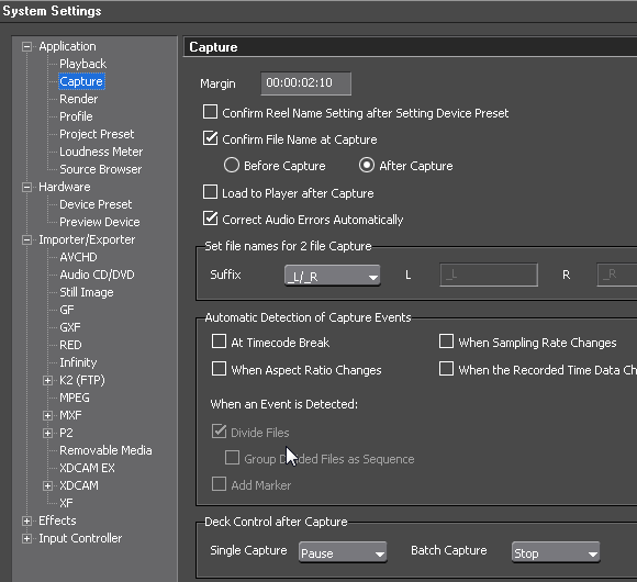 EDIUS65 system settings capture