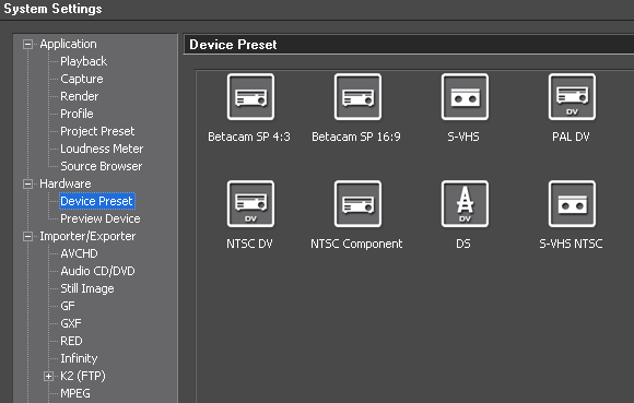 EDIUS65 system settings device preset