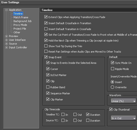 EDIUS65 user settings timeline