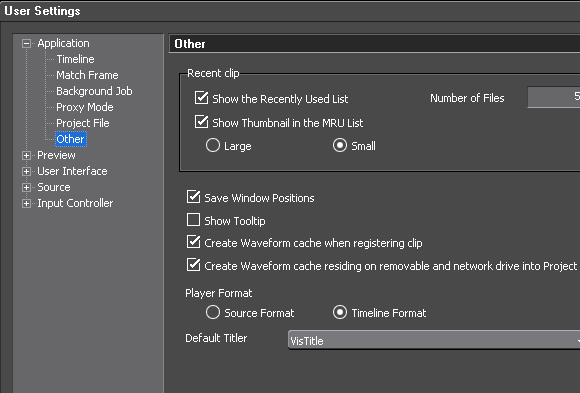 EDIUS65 user settings other