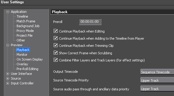 EDIUS65 user settings playback