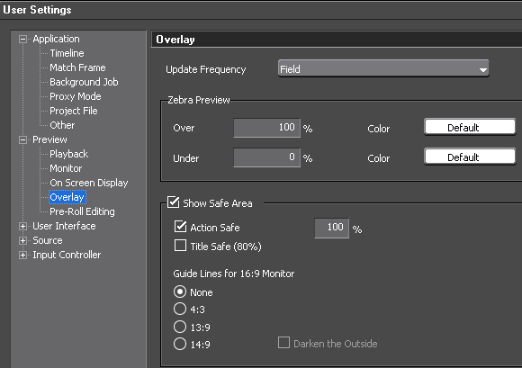 EDIUS65 user settings overlay