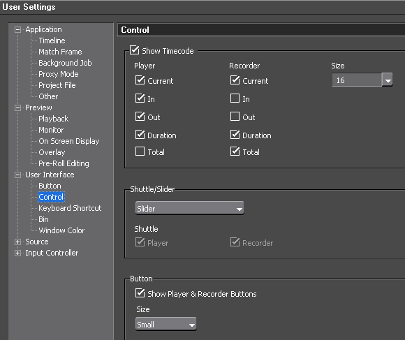 EDIUS65 user settings control