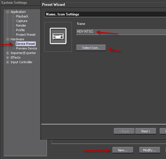 NTSC HDV Device Preset Step1