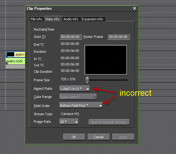 Video Mastering Works 5 - EDIUS clip properties incorrect