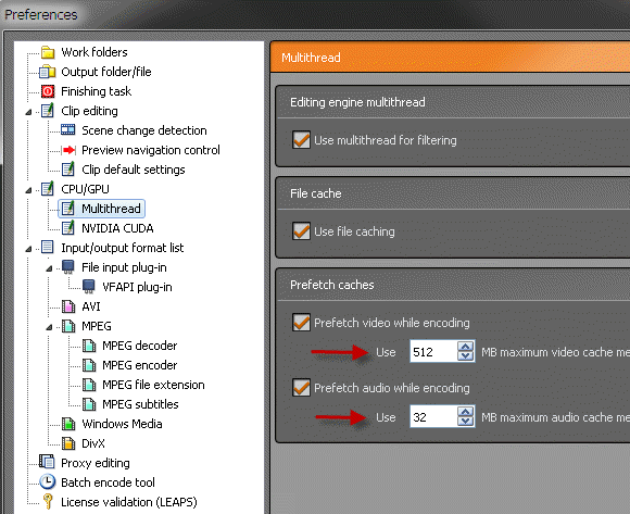 Video Mastering Works 5 - prefetch cache settings