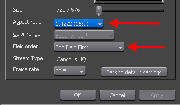 EDIUS field order and aspect ratio