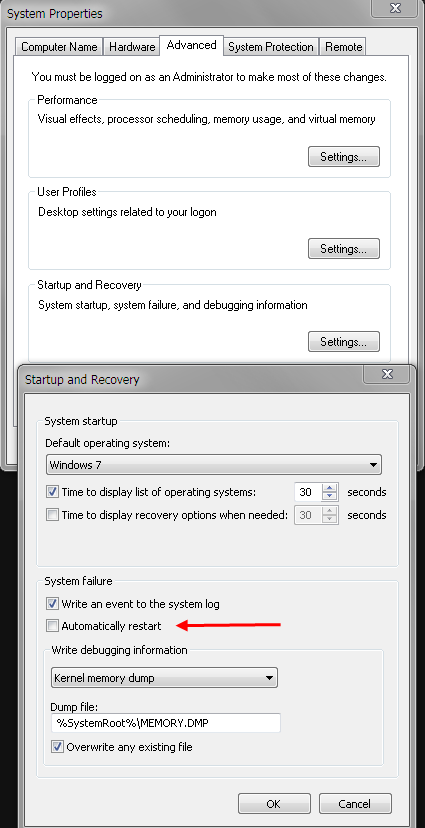 Disable Automatic Restart