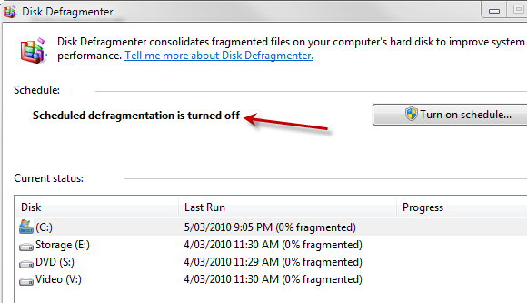 Win7 defragmentation