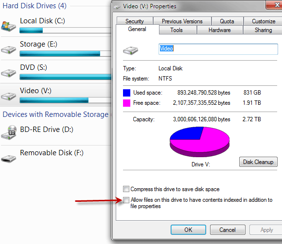 Win7 drive indexing