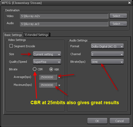 Blu-ray Elementary Stream Export Basic Settings