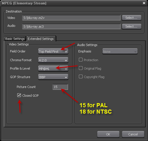 Blu-ray Elementary Stream Export Extended Settings