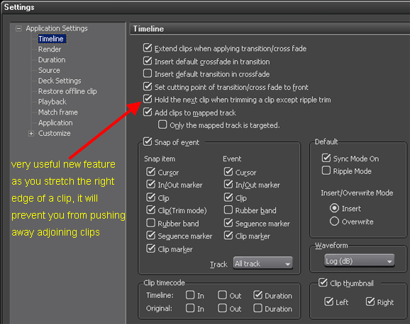 EDIUS Application Settings, Timeline Settings