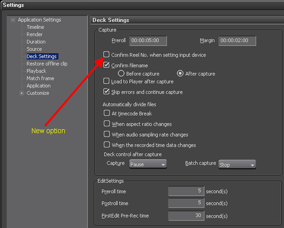 EDIUS Application Settings, Deck Settings