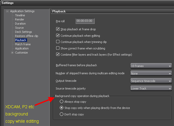 EDIUS Application Settings, Playback Settings