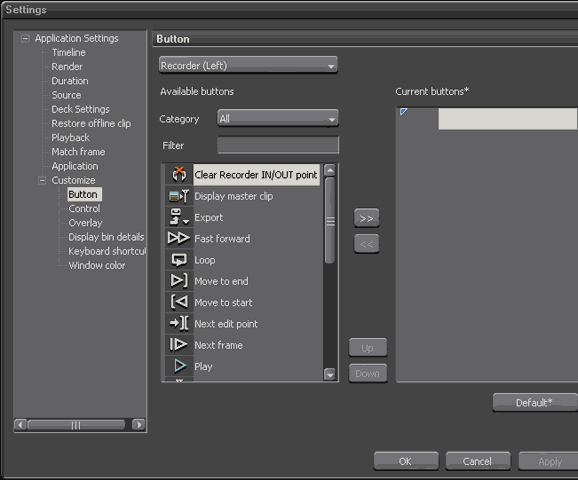 EDIUS Application Settings, Recorder left Settings