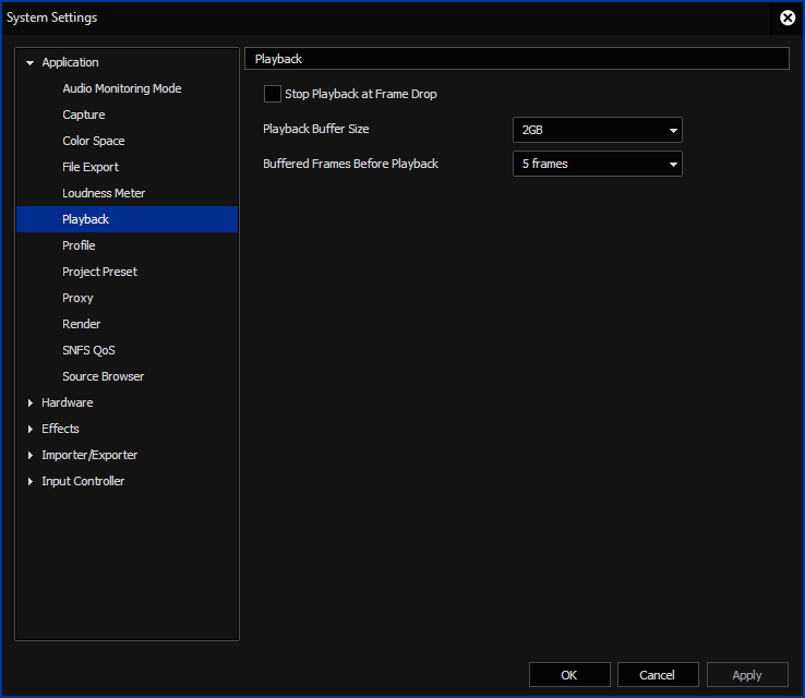 EDIUS X System Settings - Playback