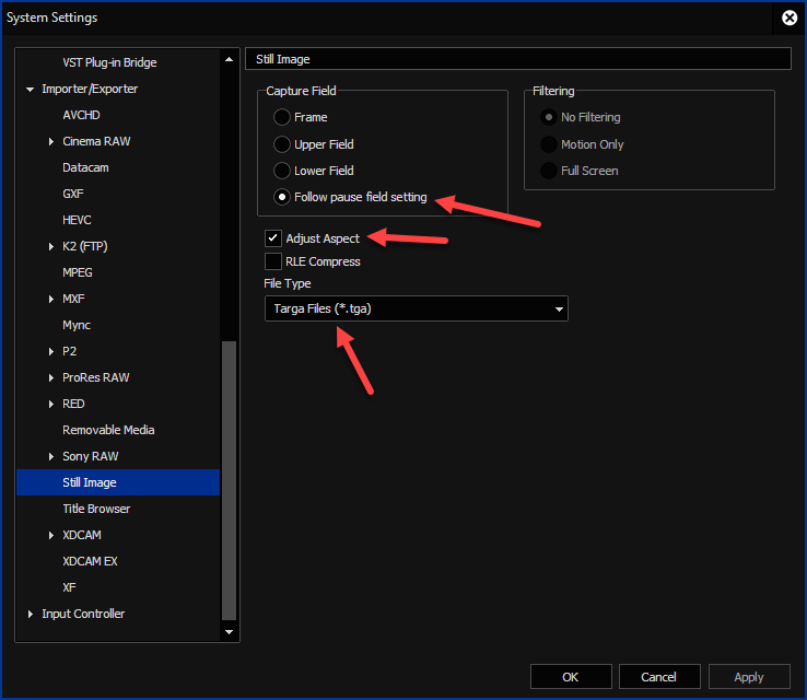 EDIUS X System Settings - Still Image