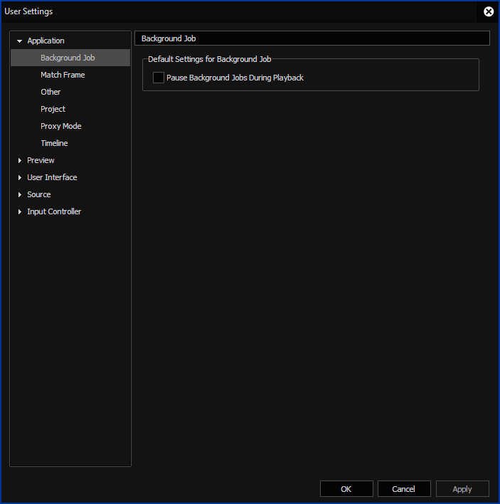 EDIUS X User Settings - Background Job