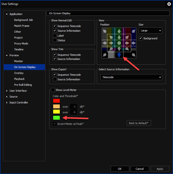 EDIUS X User Settings - On Screen Display