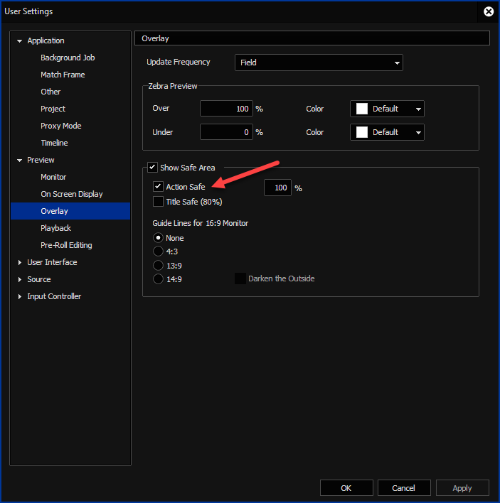 EDIUS X User Settings - Overlay