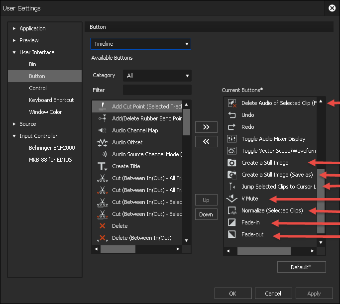 EDIUS9 User Settings - Button Timeline 2