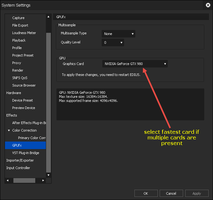 EDIUS9 User Settings - GPU Acceleration