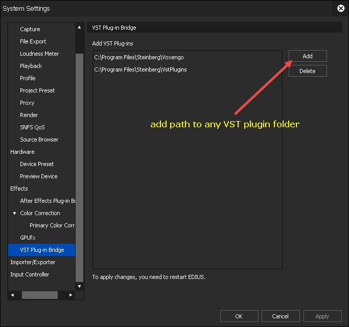 EDIUS9 User Settings - VST Plugins