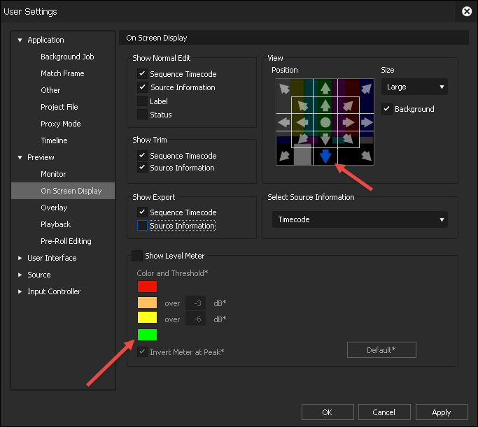 EDIUS9 User Settings - On Screen Display