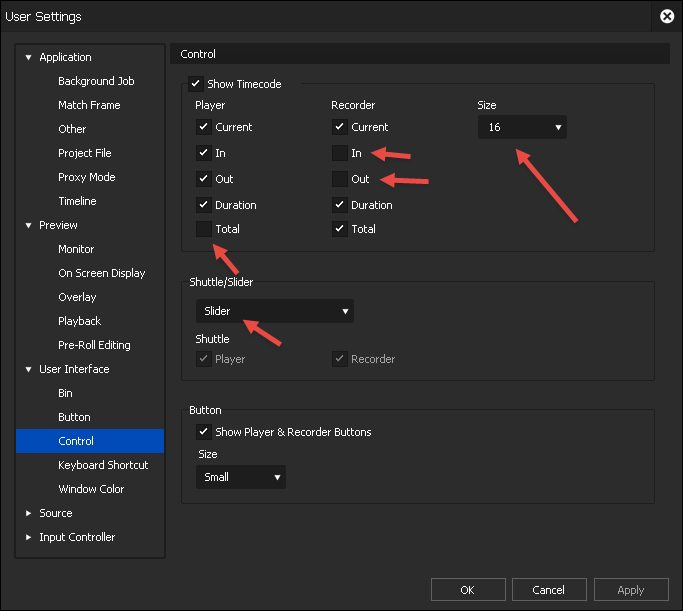 EDIUS9 User Settings - Control