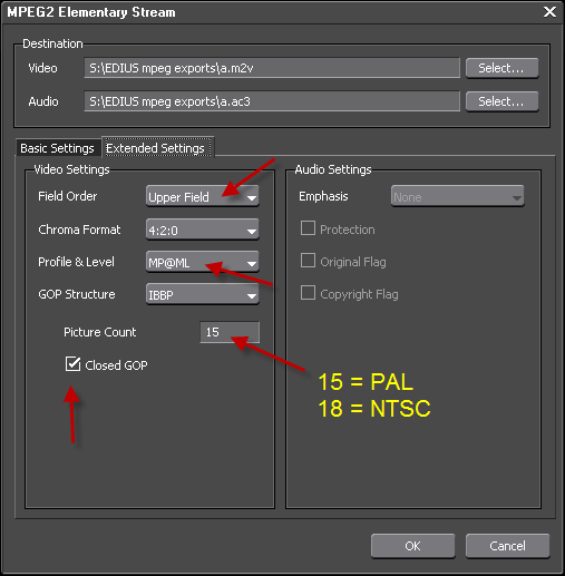 Elementary Stream Export Extended Settings