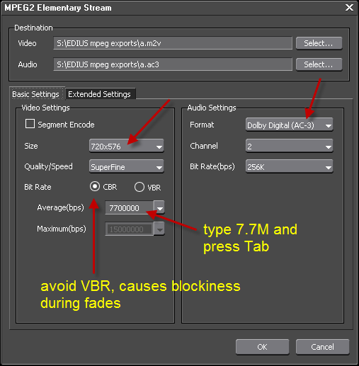 Elementary Stream Export Basic Settings