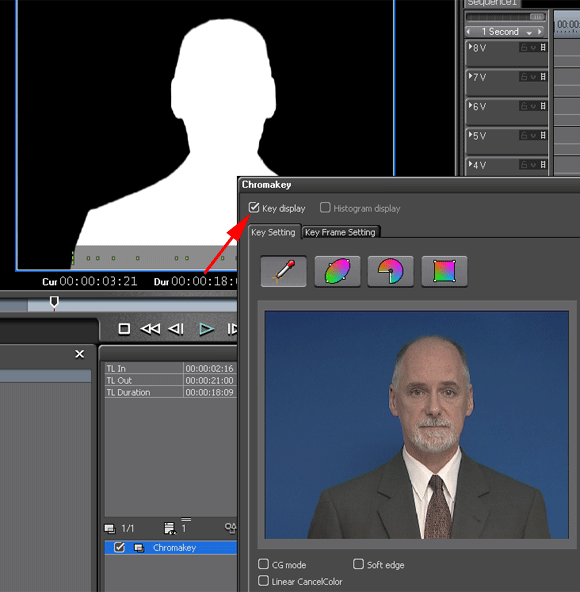 Enable key display in Edius chroma keyer