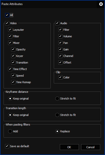 EDIUS X Copy and Paste Clip Attributes