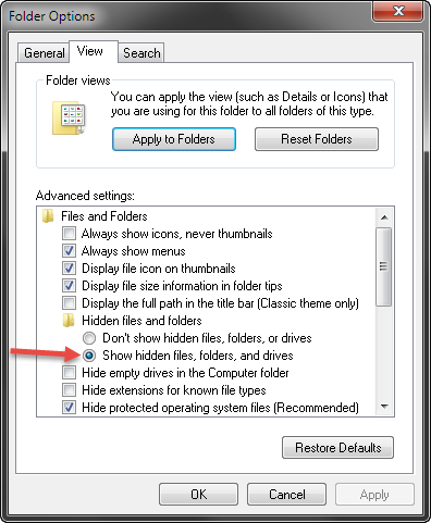 Show hidden files and folders