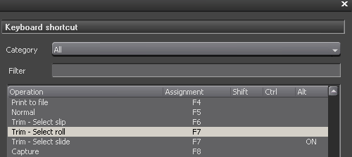 Trim-select-roll keyboard shortcut