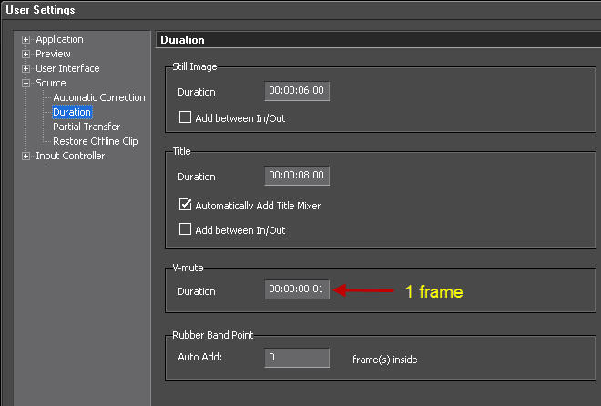 V-mute duration setting